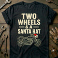 Two Wheels and a Santa Hat Motorcycle T-Shirt