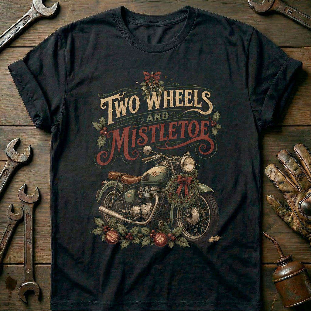 Two Wheels and Mistletoe Motorcycle T-Shirt AU product image 2