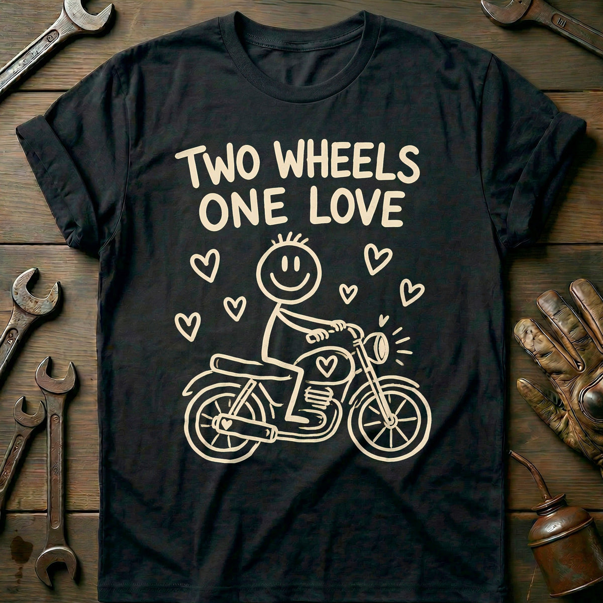 Two Wheels One Love Motorcycle T-Shirt US product image 2