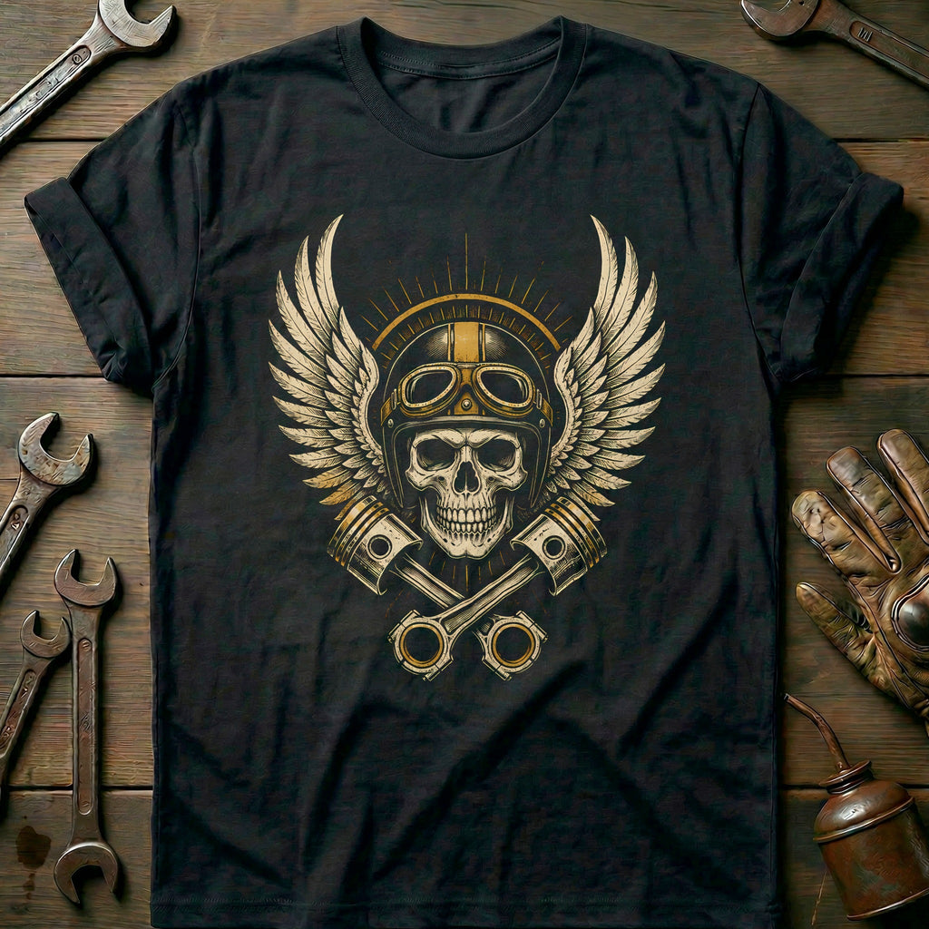 Winged Skull Pistons Motorcycle T-Shirt AU product image 3