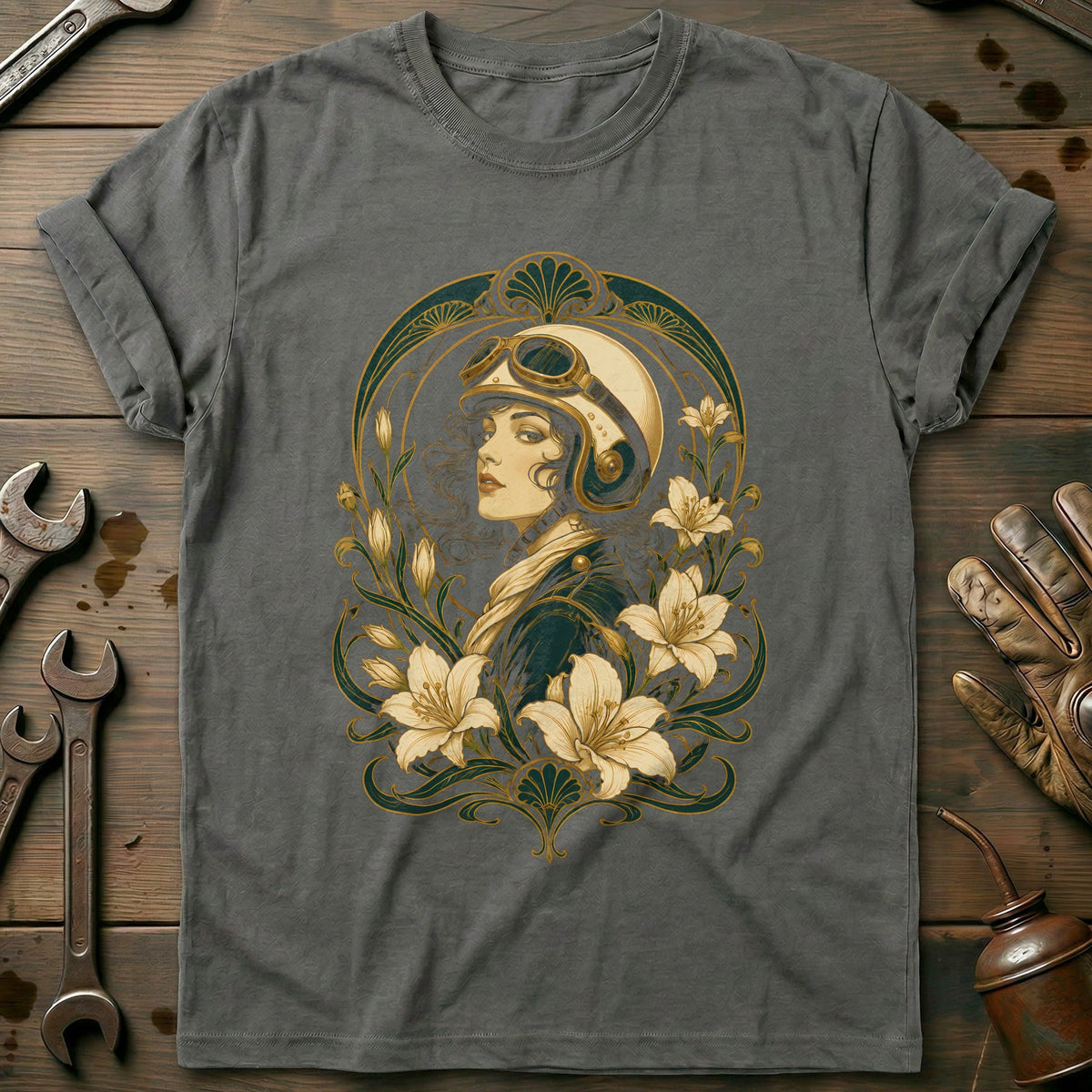 Art Nouveau Rider Motorcycle T-Shirt US product image 3