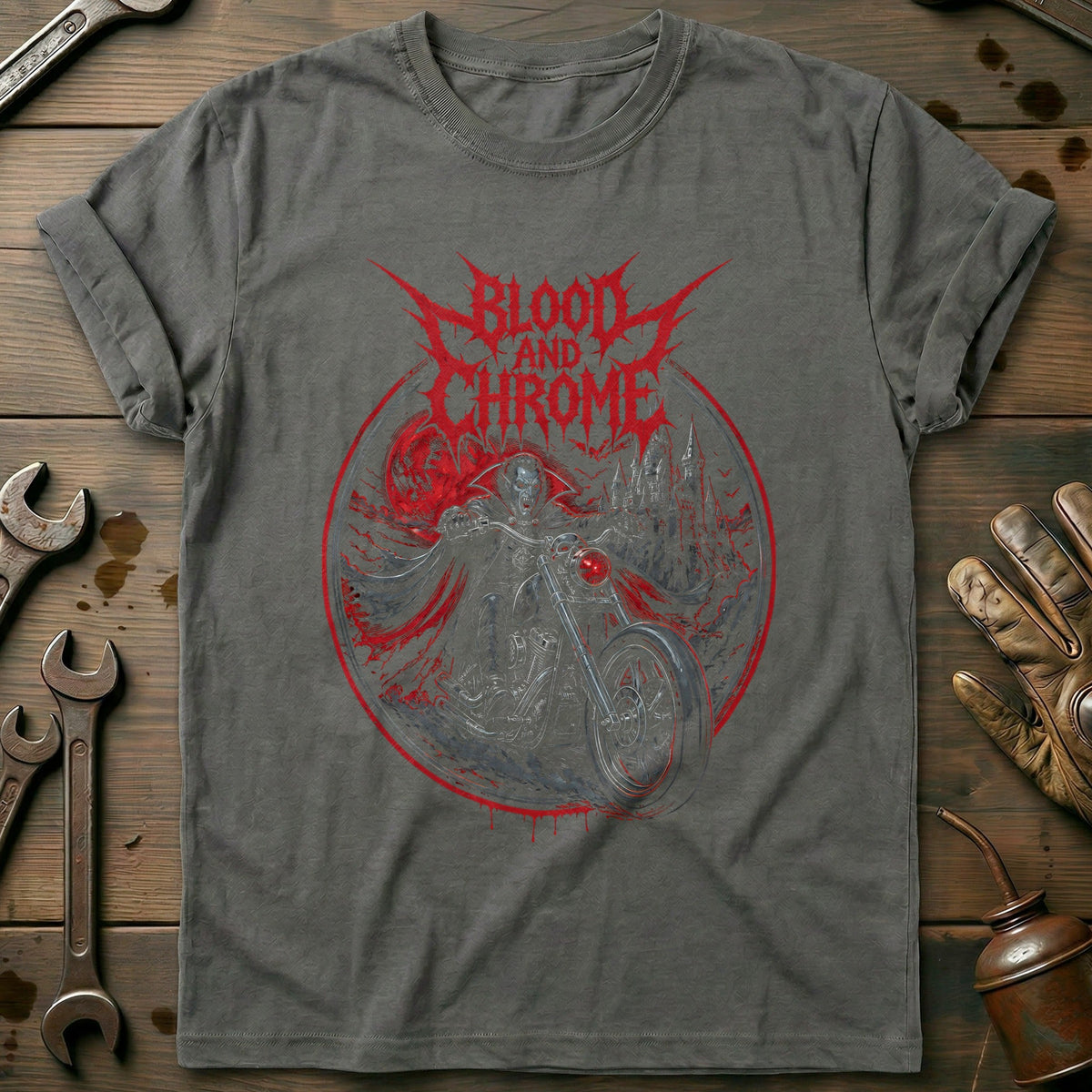 Blood and Chrome Motorcycle T-Shirt product image 3