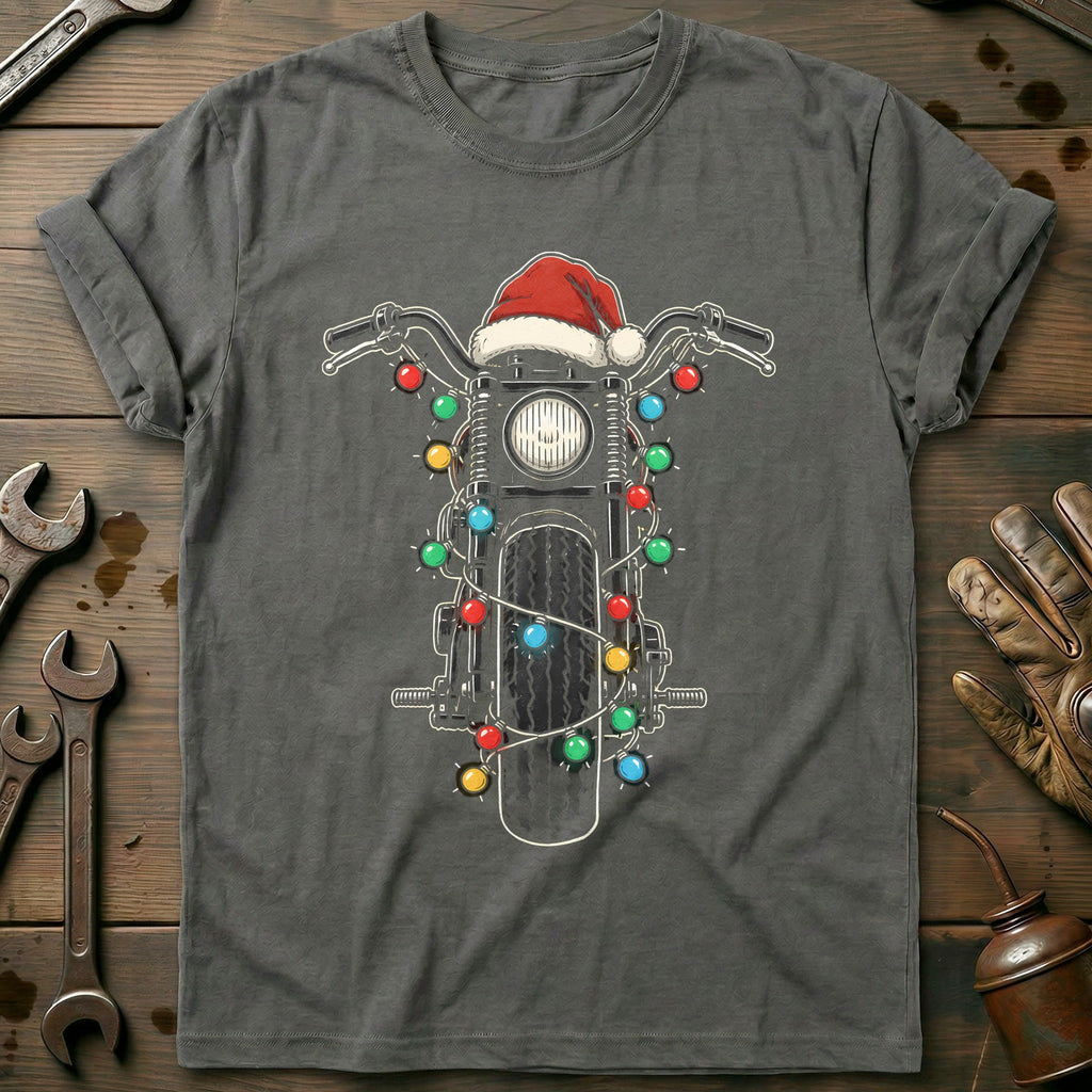 Bobber Christmas Lights Motorcycle T-Shirt product image 1