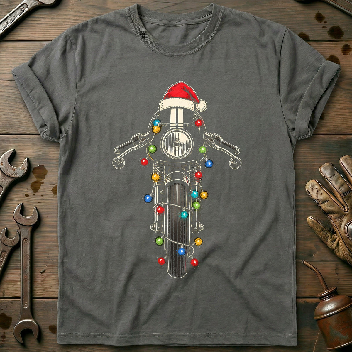 Cafe Racer Christmas Lights Motorcycle T-Shirt product image 1