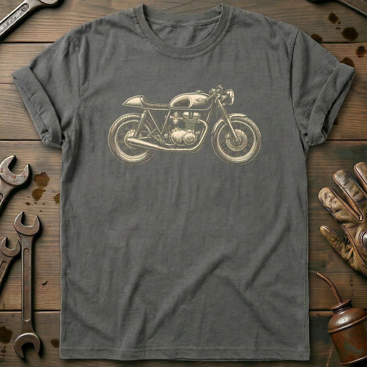 Cafe Racer Woodcut Motorcycle T-Shirt product image 3