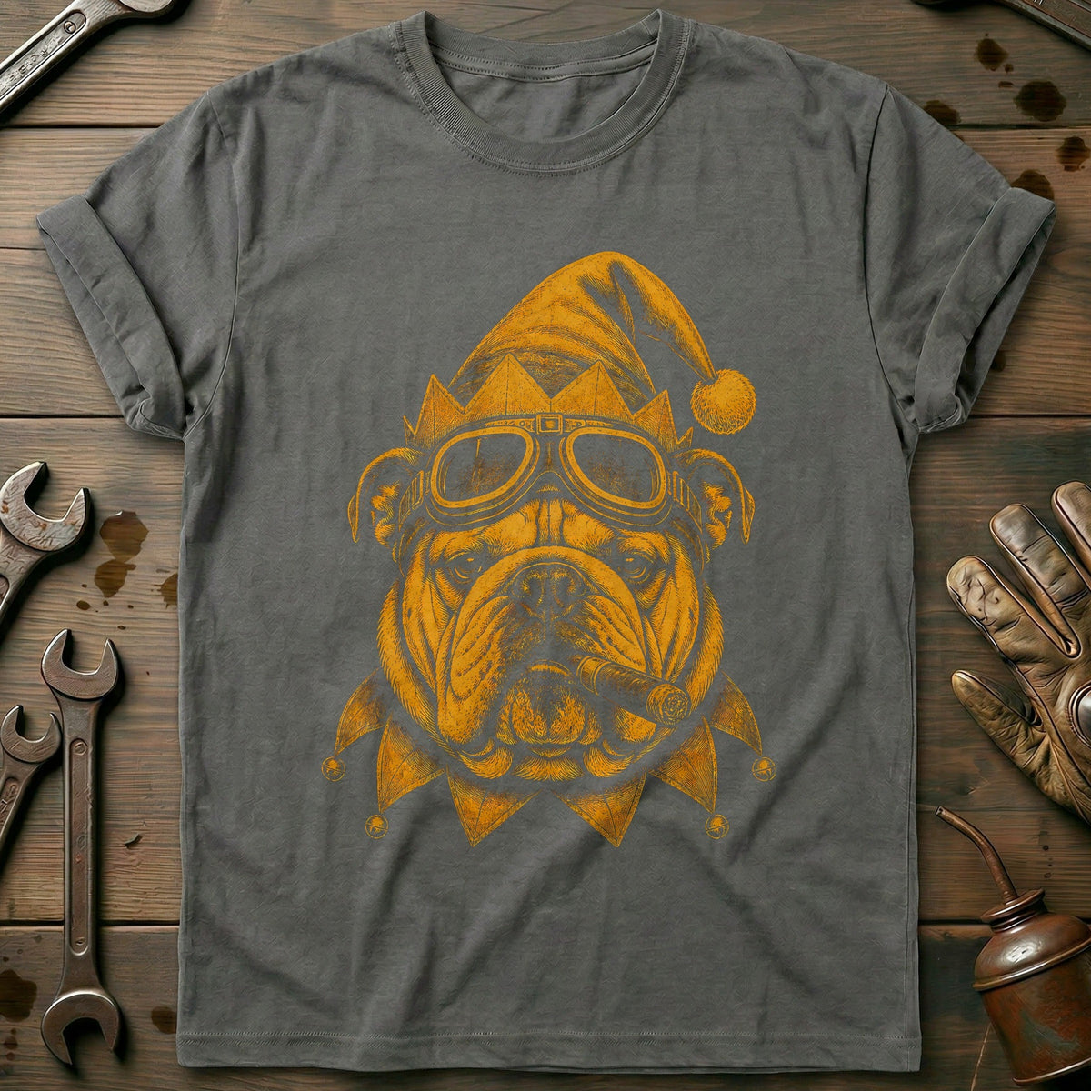 Christmas Elf Bulldog Goggles Motorcycle T-Shirt EU product image 3