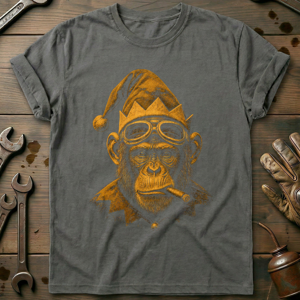Christmas Elf Chimp Goggles Motorcycle T-Shirt GC product image 3