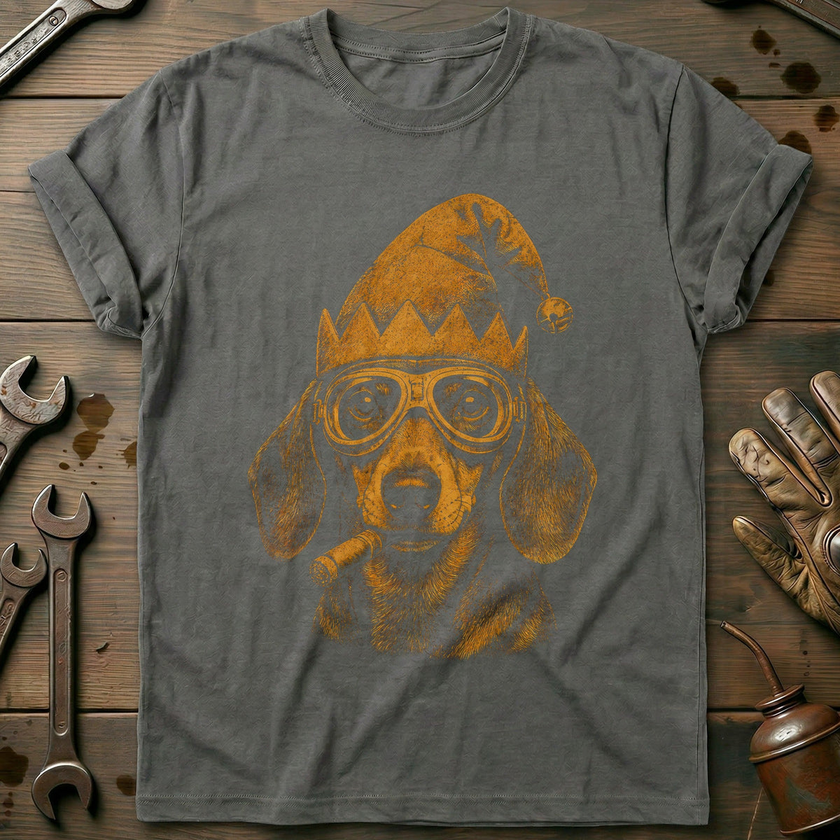 Christmas Elf Dachshund Goggles Motorcycle T-Shirt AU product image 3