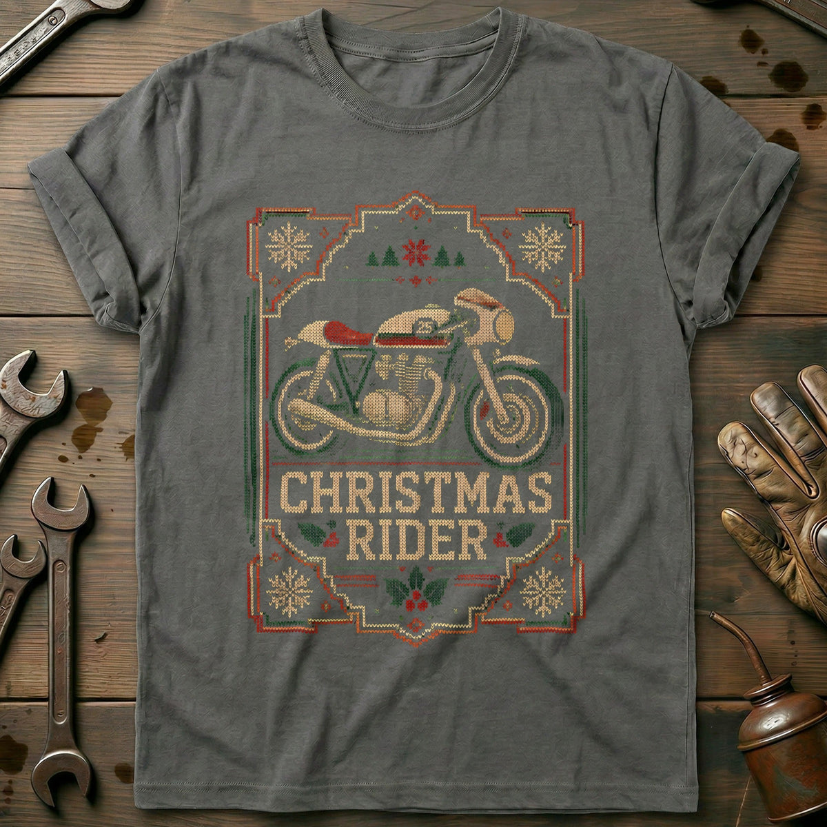 Christmas Rider Cafe Racer Sweater Motorcycle T-Shirt US product image 3