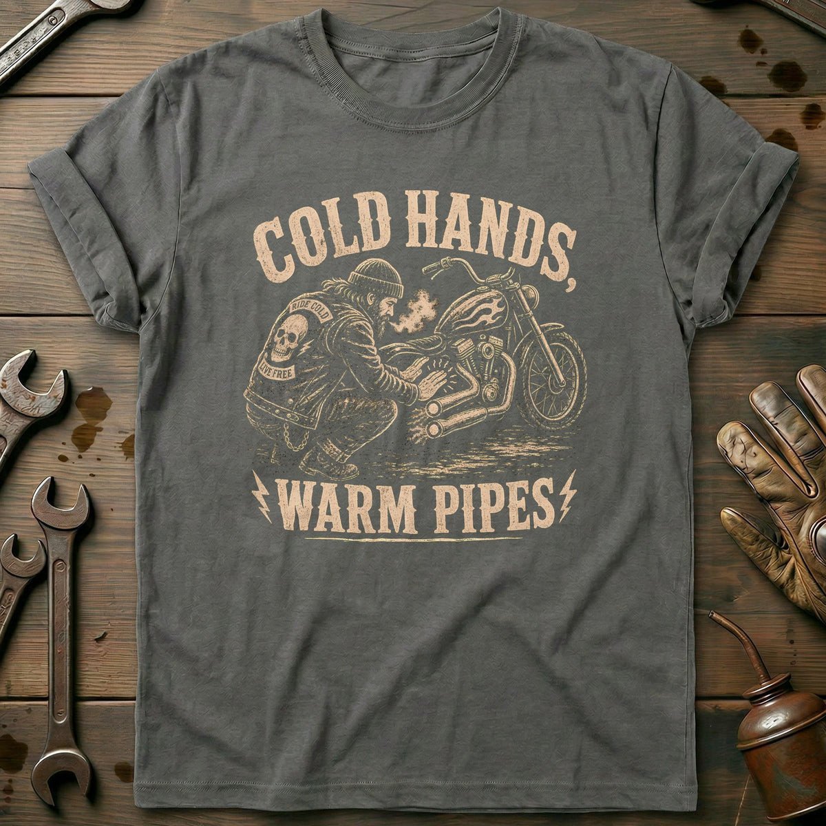 Cold Hands Warm Pipes Motorcycle T-Shirt product image 3