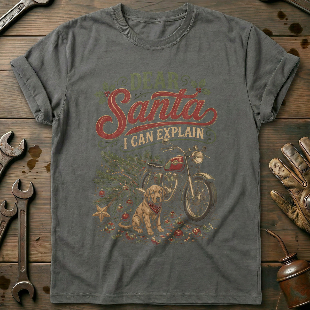 Dear Santa I Can Explain Motorcycle T-Shirt product image 3
