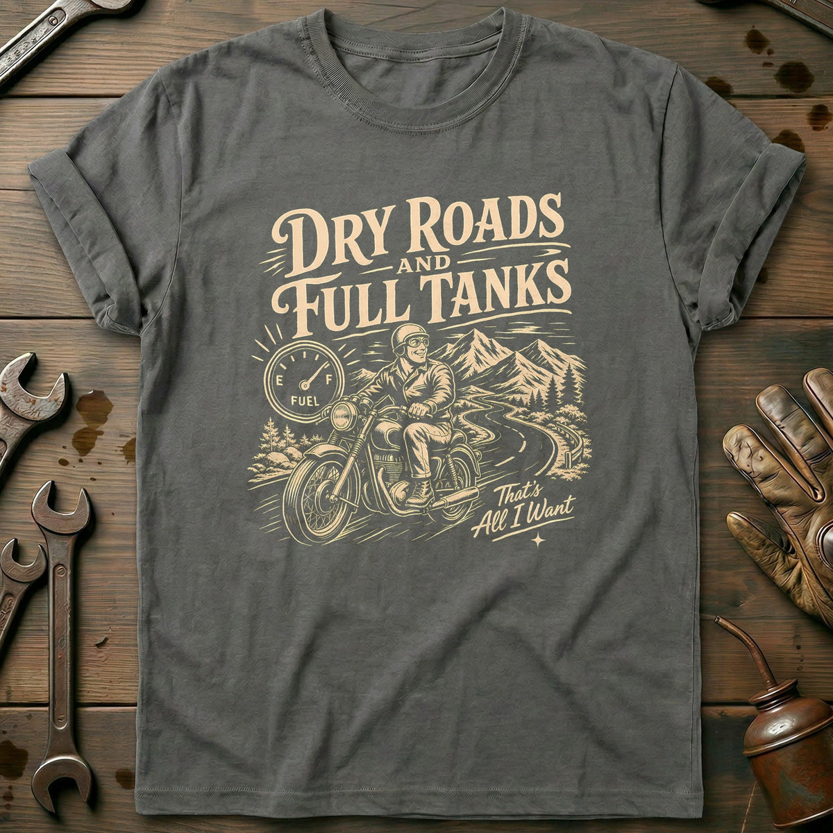 Dry Roads and Full Tanks Motorcycle T-Shirt AU product image 3