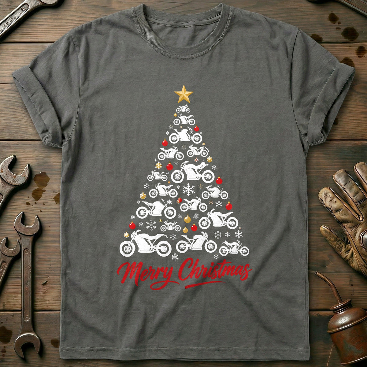 Electric Bike Christmas Tree Motorcycle T-Shirt AU product image 3