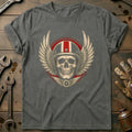 Engraved Skull Helmet Motorcycle T-Shirt US product image 1