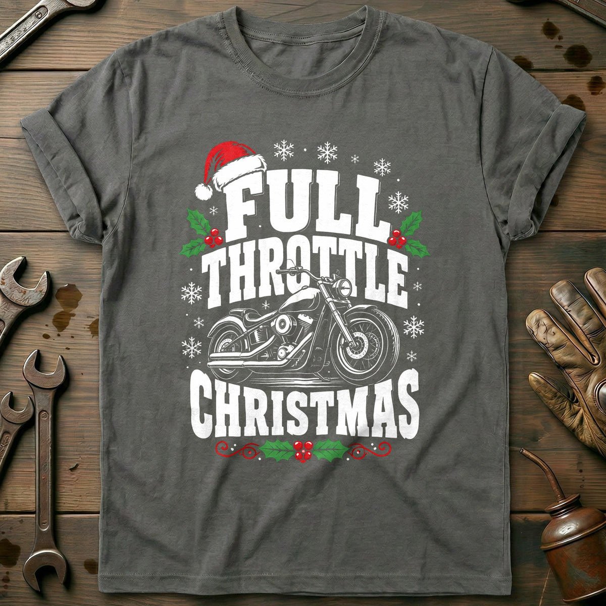 Full Throttle Christmas Motorcycle T-Shirt US product image 4