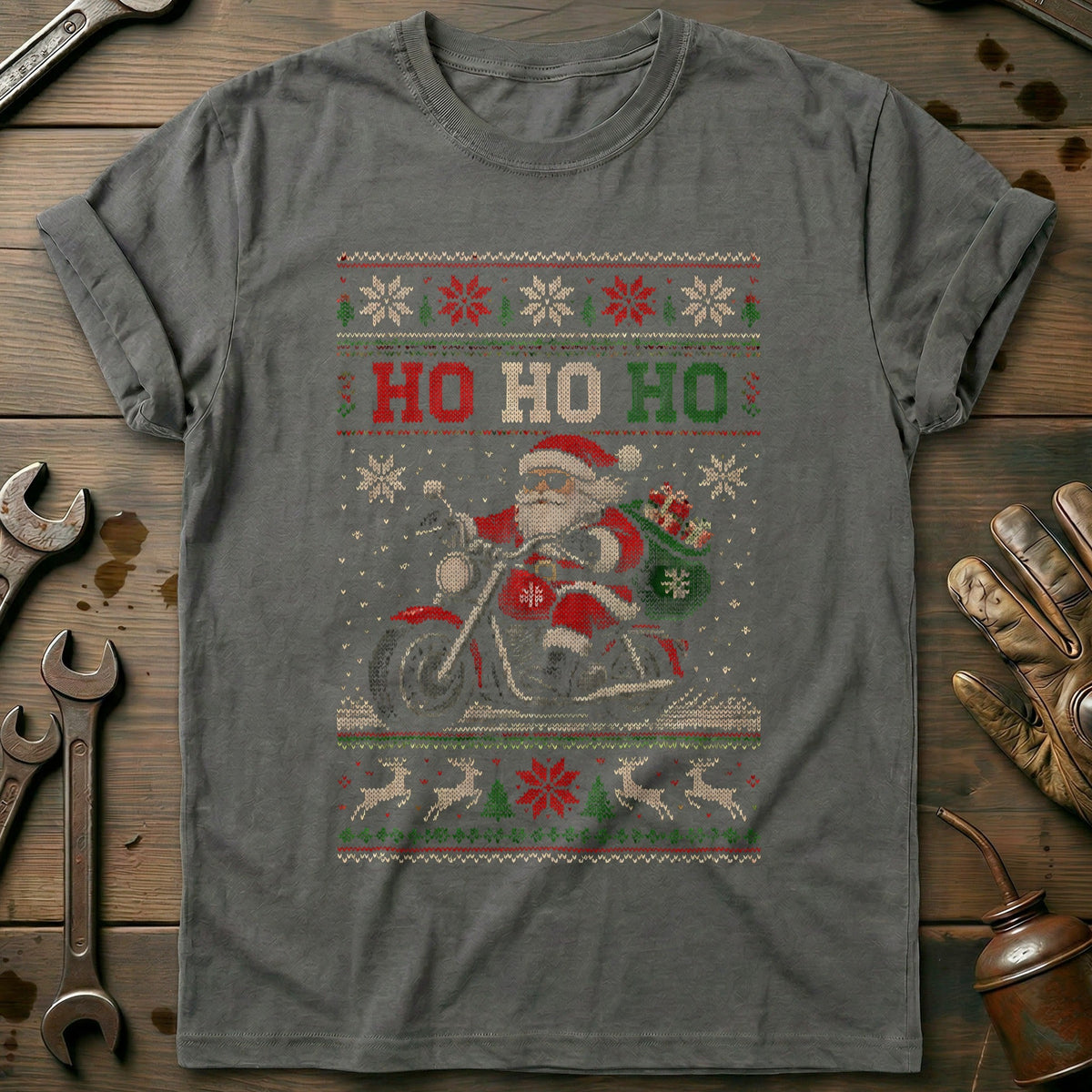 Ho Ho Ho Santa Biker Sweater Motorcycle T-Shirt EU product image 1