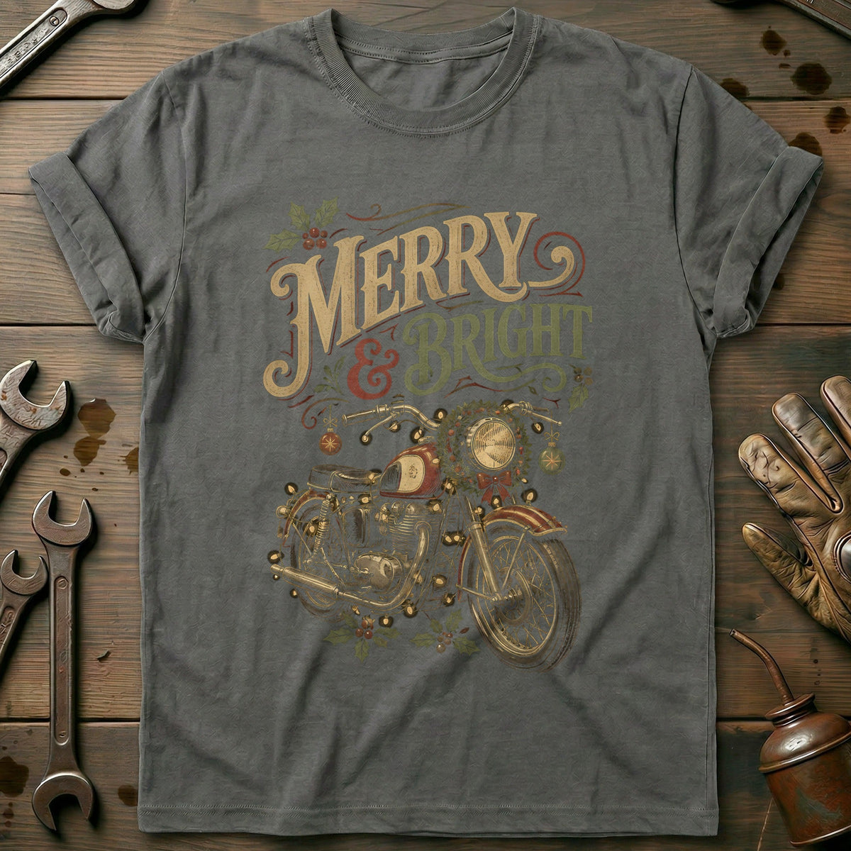 Merry and Bright Motorcycle T-Shirt EU product image 1