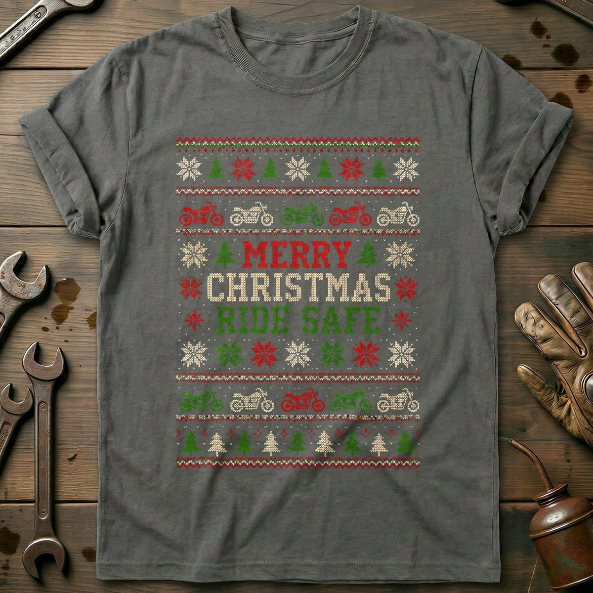 Merry Christmas Ride Safe Motorcycle T-Shirt product image 3