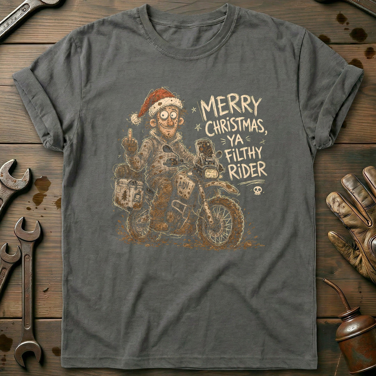 Merry Christmas Ya Filthy Rider Motorcycle T-Shirt product image 3