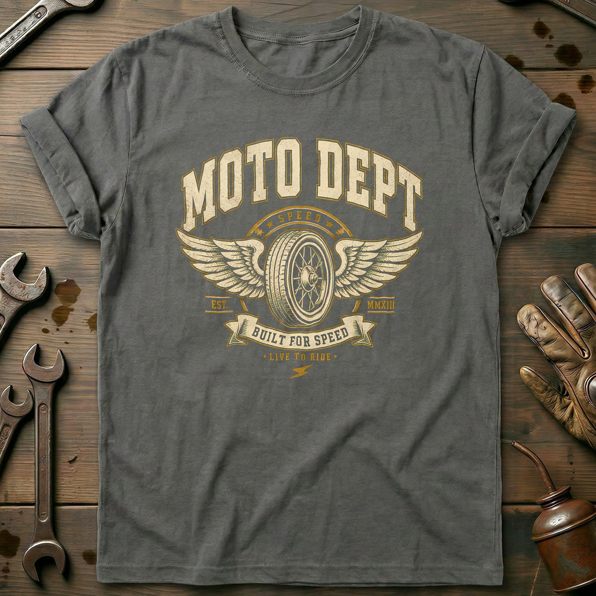 Moto Dept Varsity Motorcycle T-Shirt US product image 4