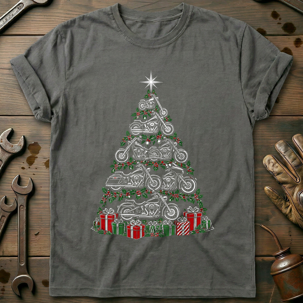 Motorcycle Christmas Tree Gifts T-Shirt AU product image 3