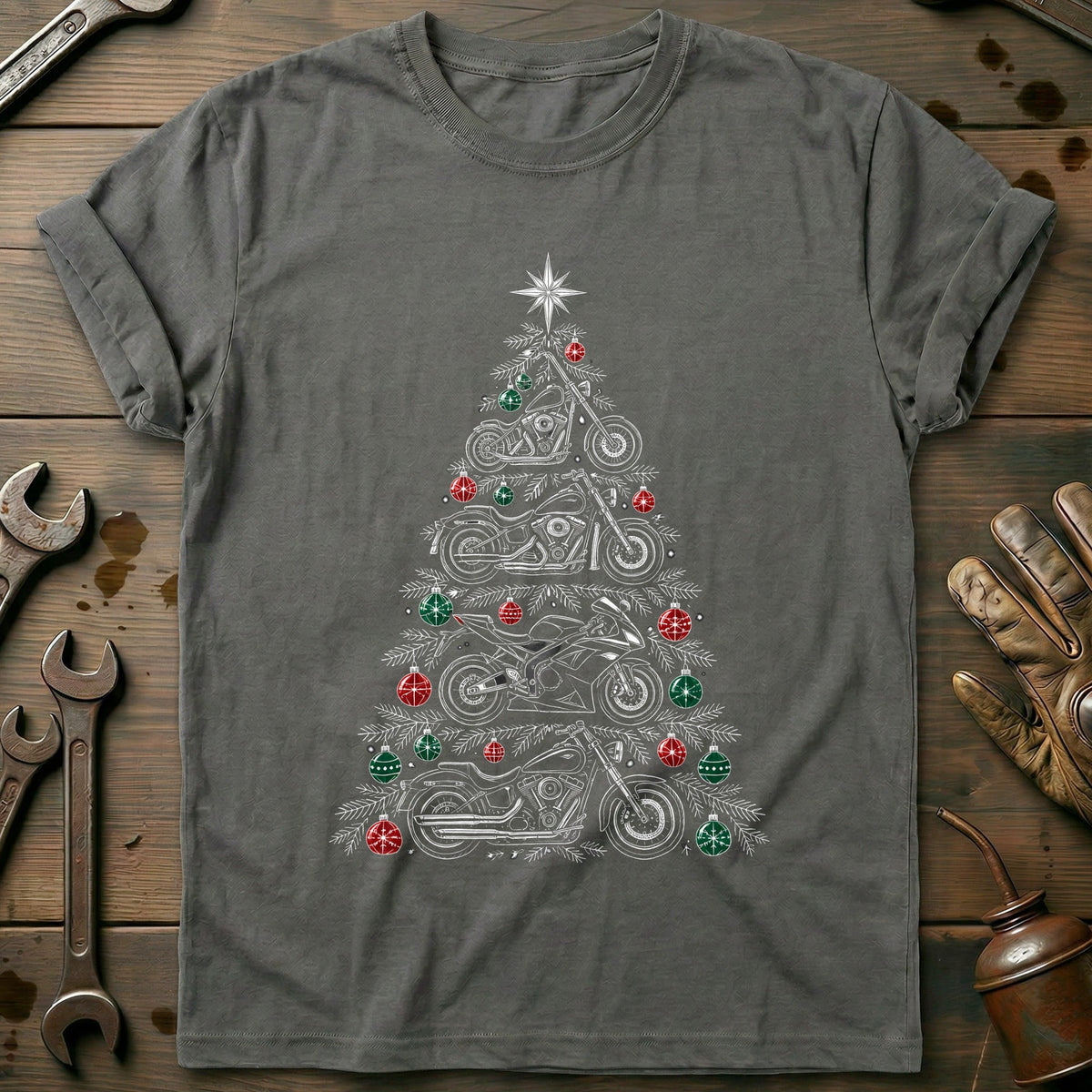 Motorcycle Types Christmas Tree 68 T-Shirt product image 3