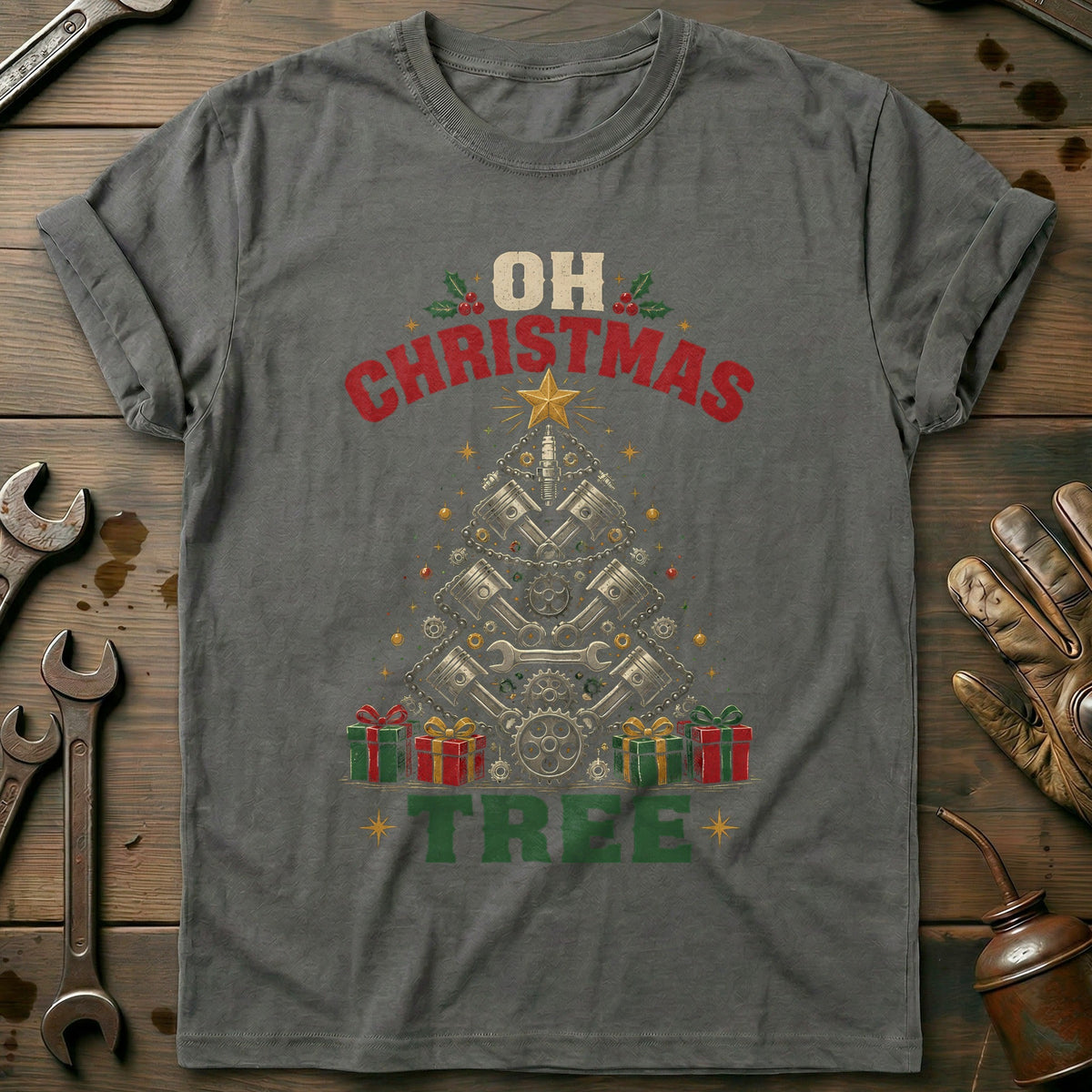 Oh Christmas Tree Engine Parts Motorcycle T-Shirt AU product image 1