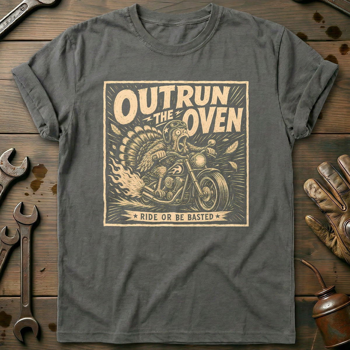 Outrun the Oven Ride or Be Basted Motorcycle T-Shirt EU product image 3