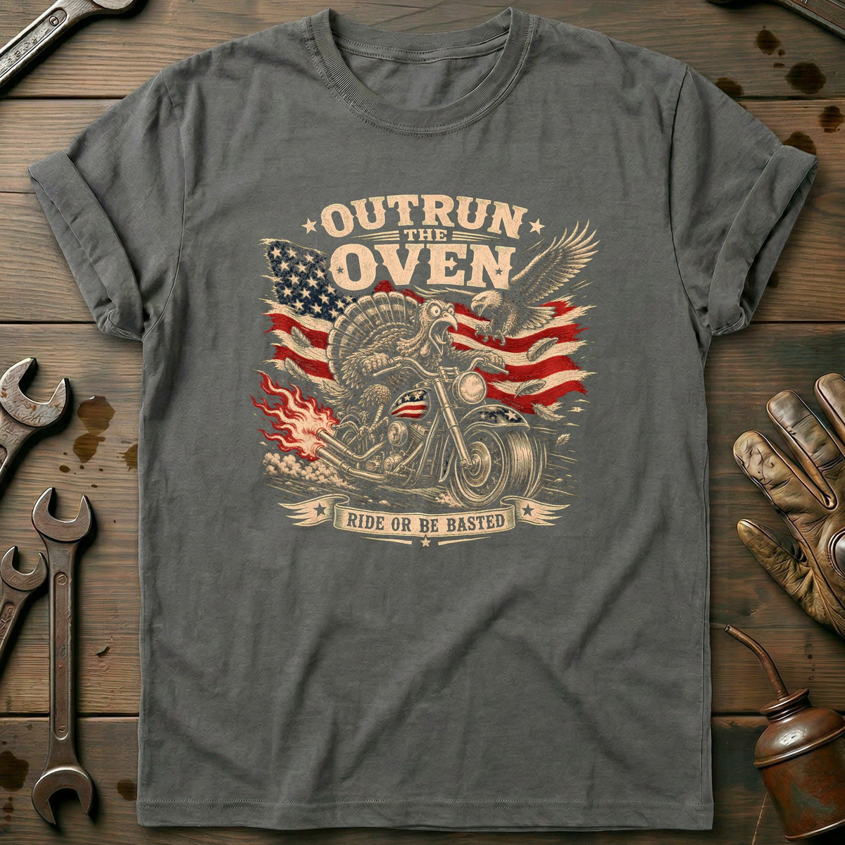 Outrun the Oven Ride or Be Basted Motorcycle T-Shirt US product image 3