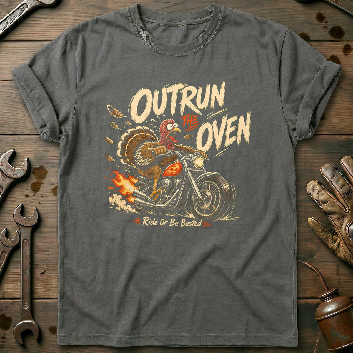 Outrun the Oven Ride or Be Basted Motorcycle T-Shirt GC product image 3
