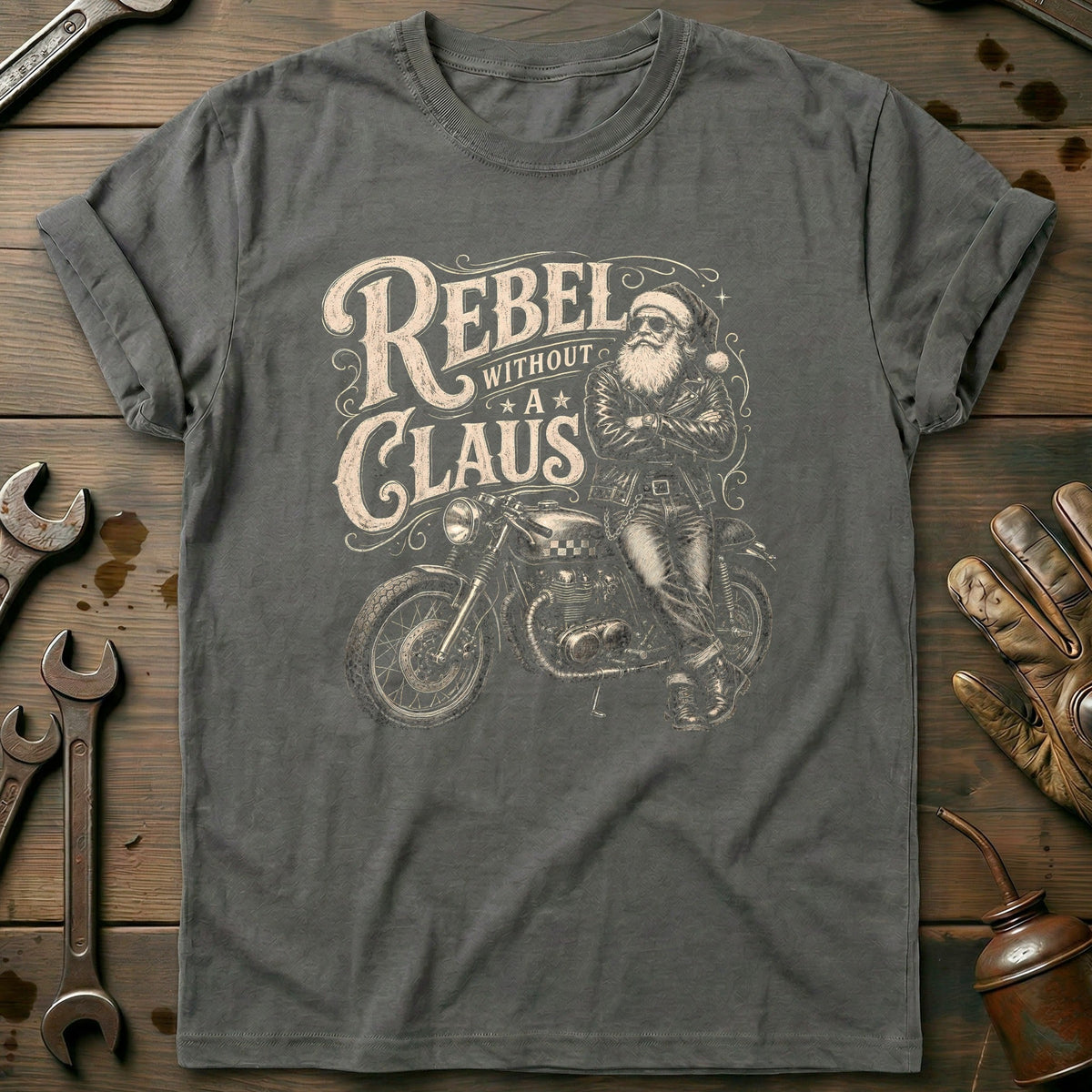 Rebel Without a Claus Motorcycle T-Shirt product image 4