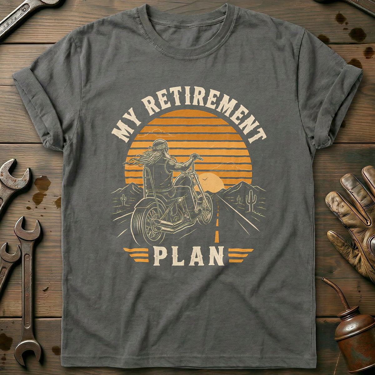 Retirement Plan Sunset Motorcycle T-Shirt GC product image 3