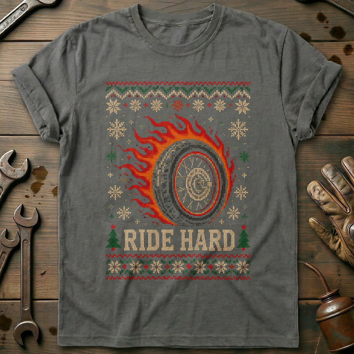 Ride Hard Flaming Wheel Sweater Motorcycle T-Shirt US product image 3