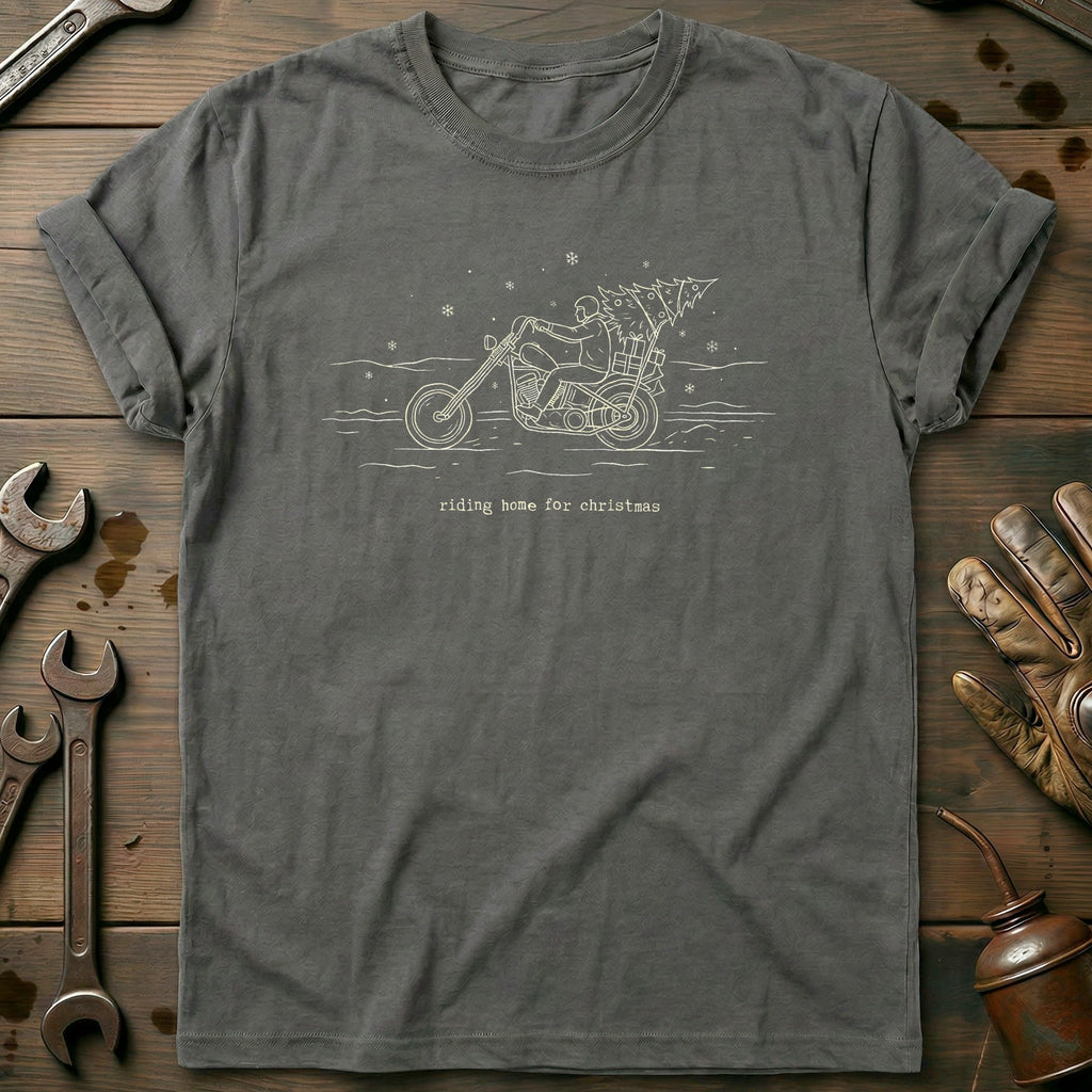 Riding Home for Christmas Motorcycle T-Shirt AU product image 4