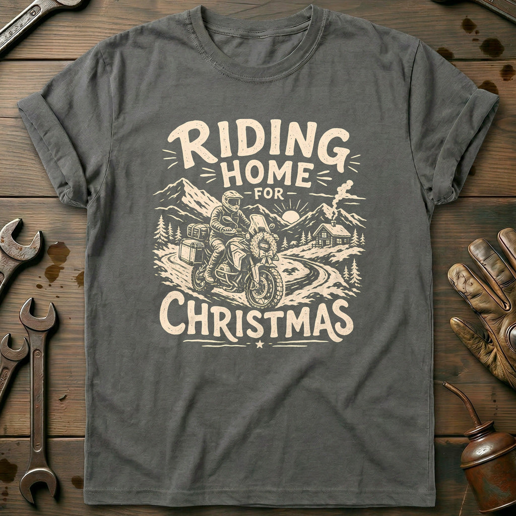 Riding Home for Christmas Motorcycle T-Shirt product image 4