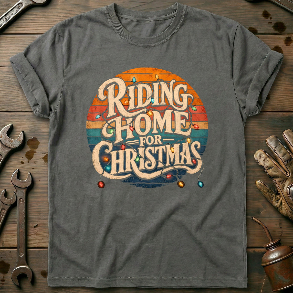 Riding Home for Christmas Motorcycle T-Shirt AU product image 4