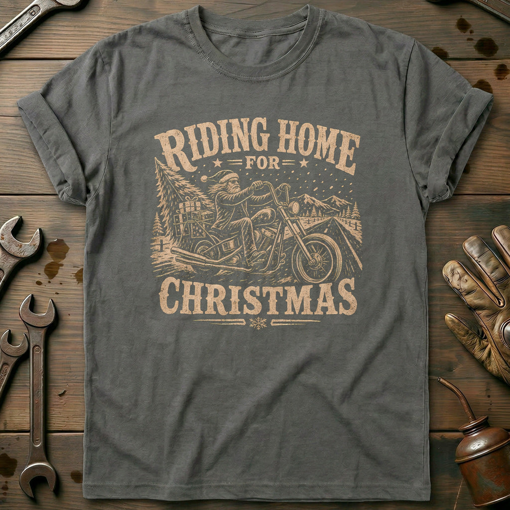 Riding Home for Christmas Motorcycle T-Shirt AU product image 3