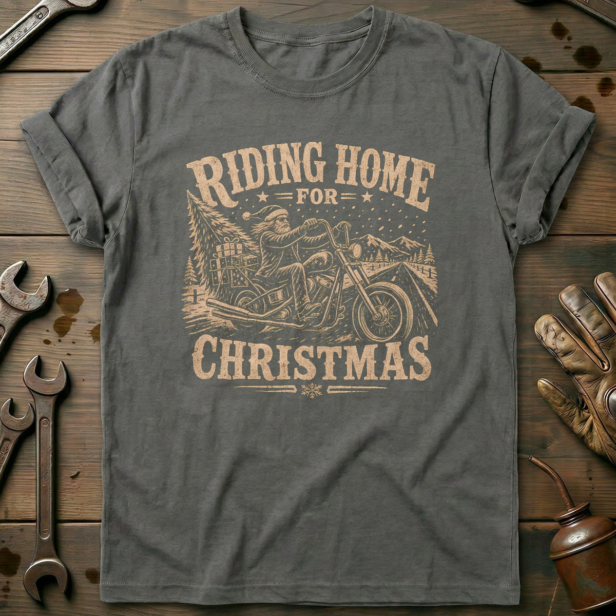Riding Home for Christmas Motorcycle T-Shirt AU product image 3