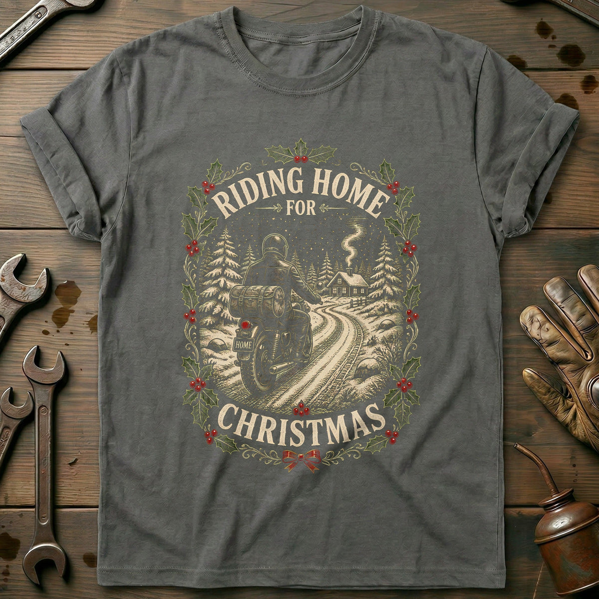 Riding Home for Christmas Motorcycle T-Shirt US product image 4