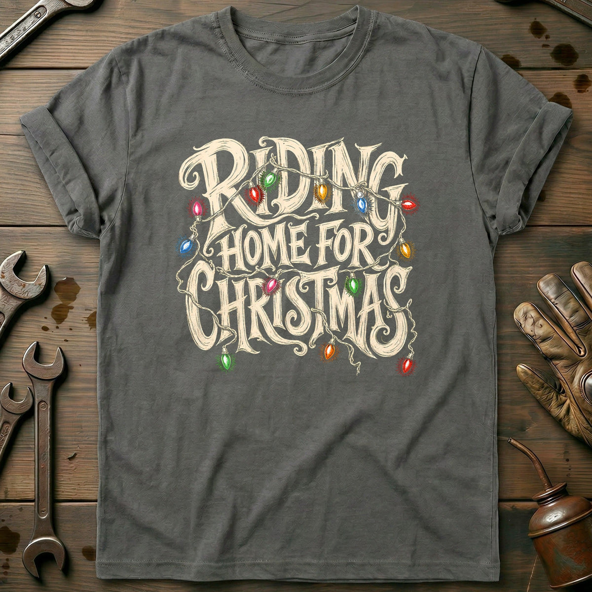 Riding Home for Christmas Motorcycle T-Shirt US product image 1