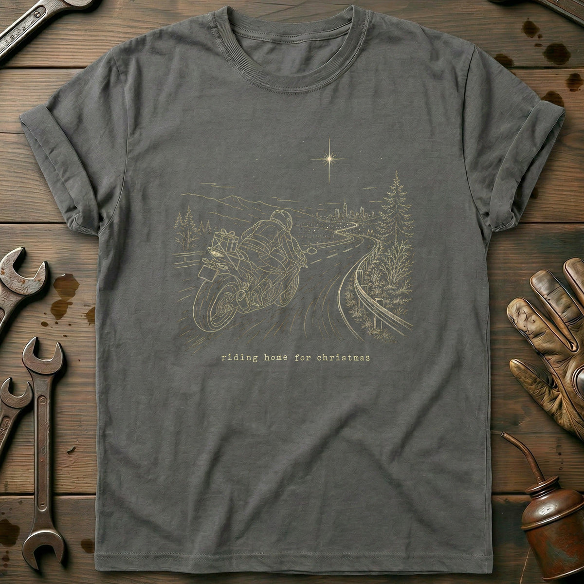 Riding Home for Christmas Motorcycle T-Shirt GC product image 1