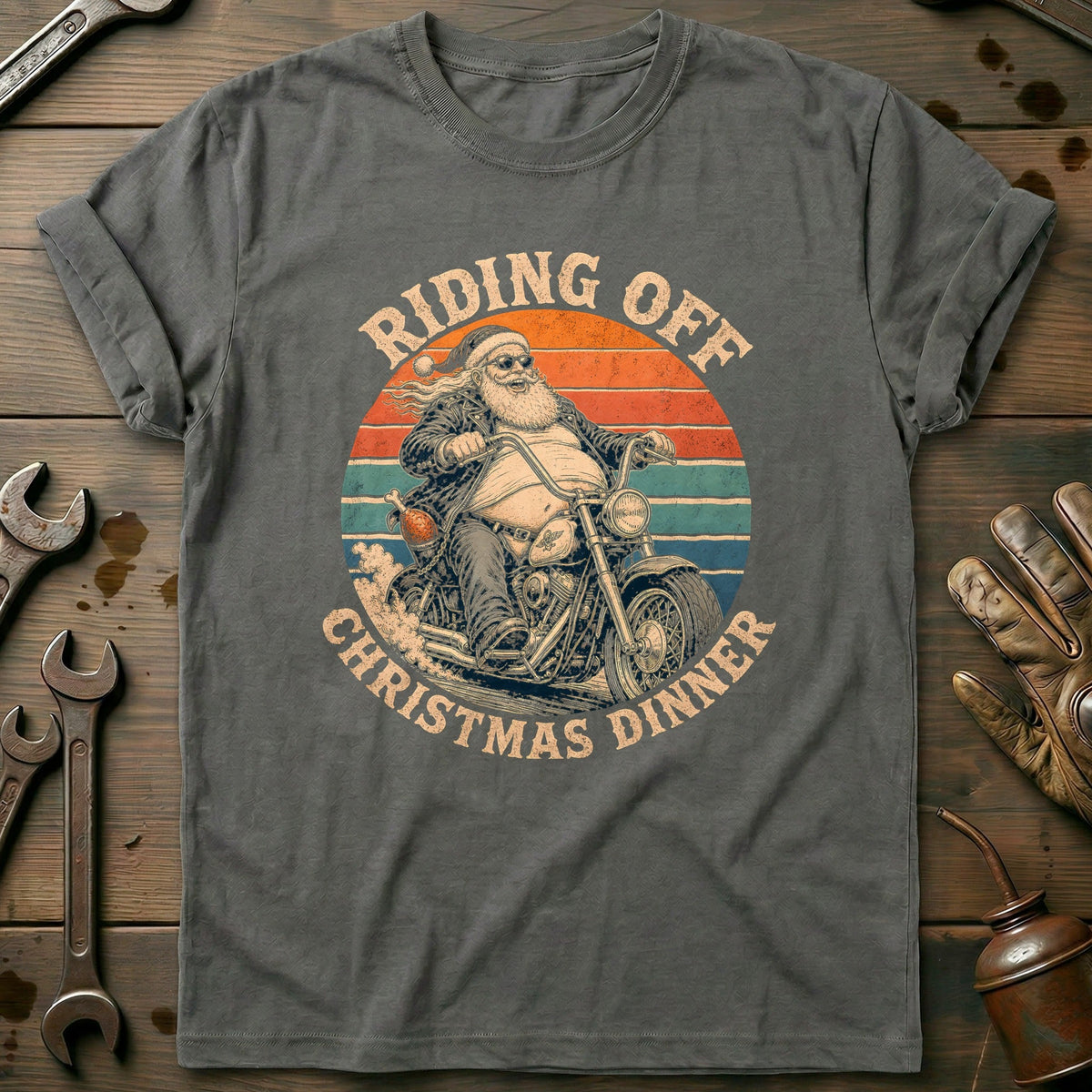Riding Off Christmas Dinner Motorcycle T-Shirt product image 4
