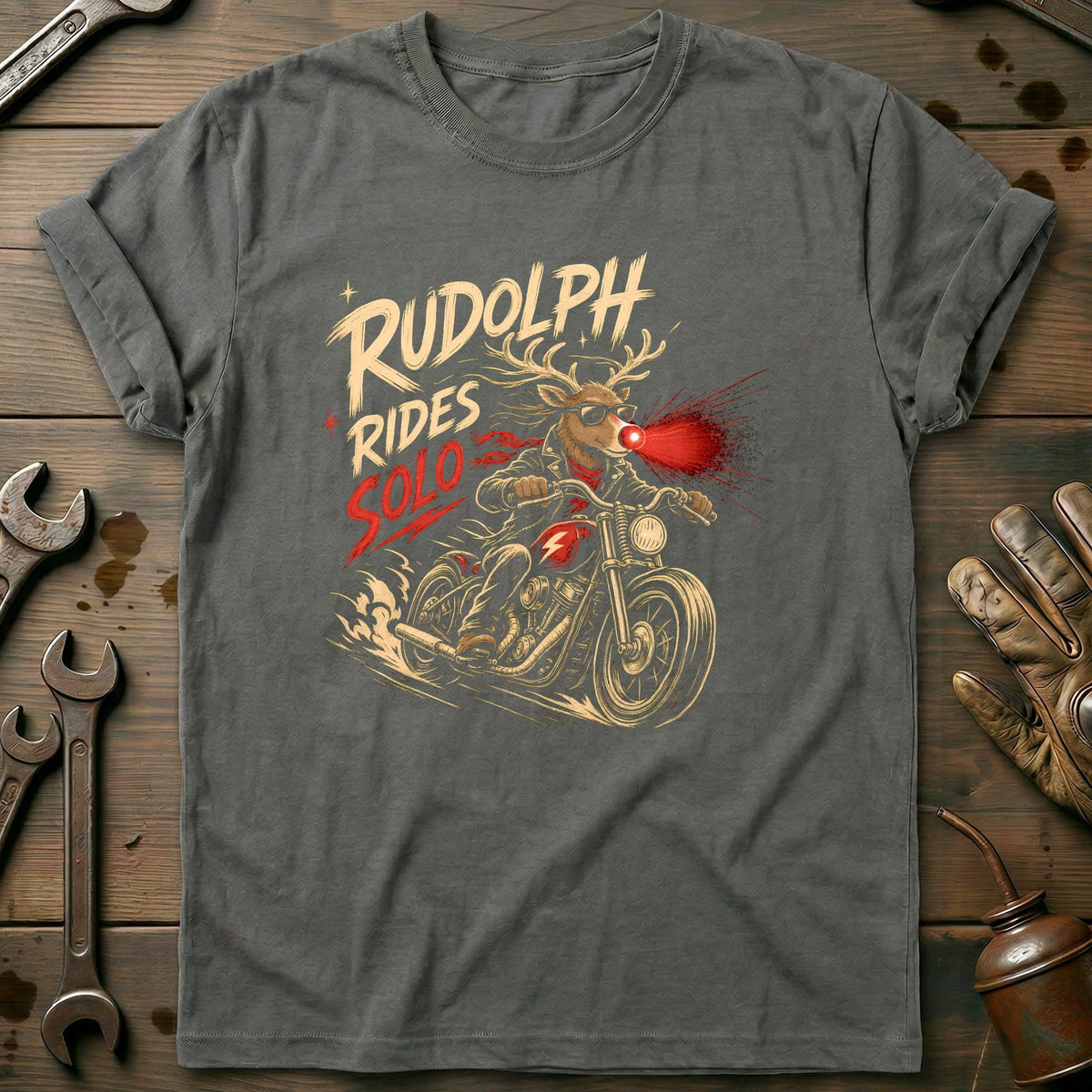Rudolph Rides Solo Motorcycle T-Shirt EU product image 4
