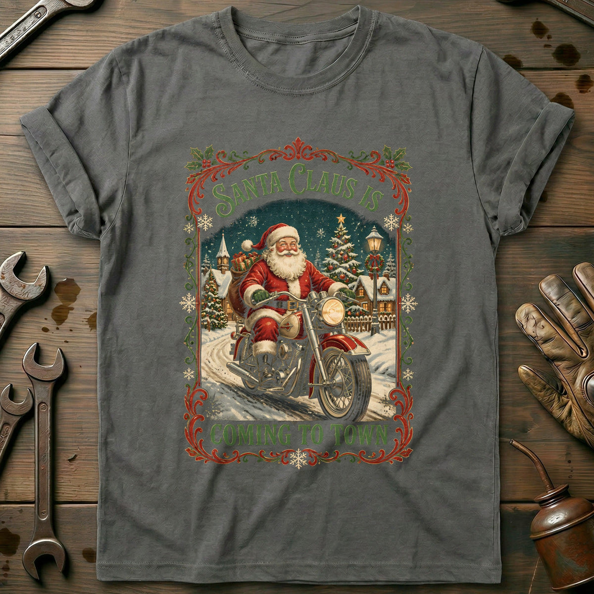 Santa Claus is Coming to Town Motorcycle T-Shirt AU product image 4