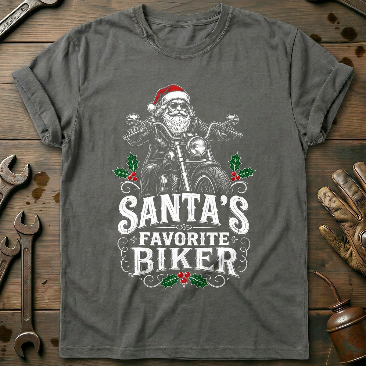 Santa's Favorite Biker Motorcycle T-Shirt EU product image 1