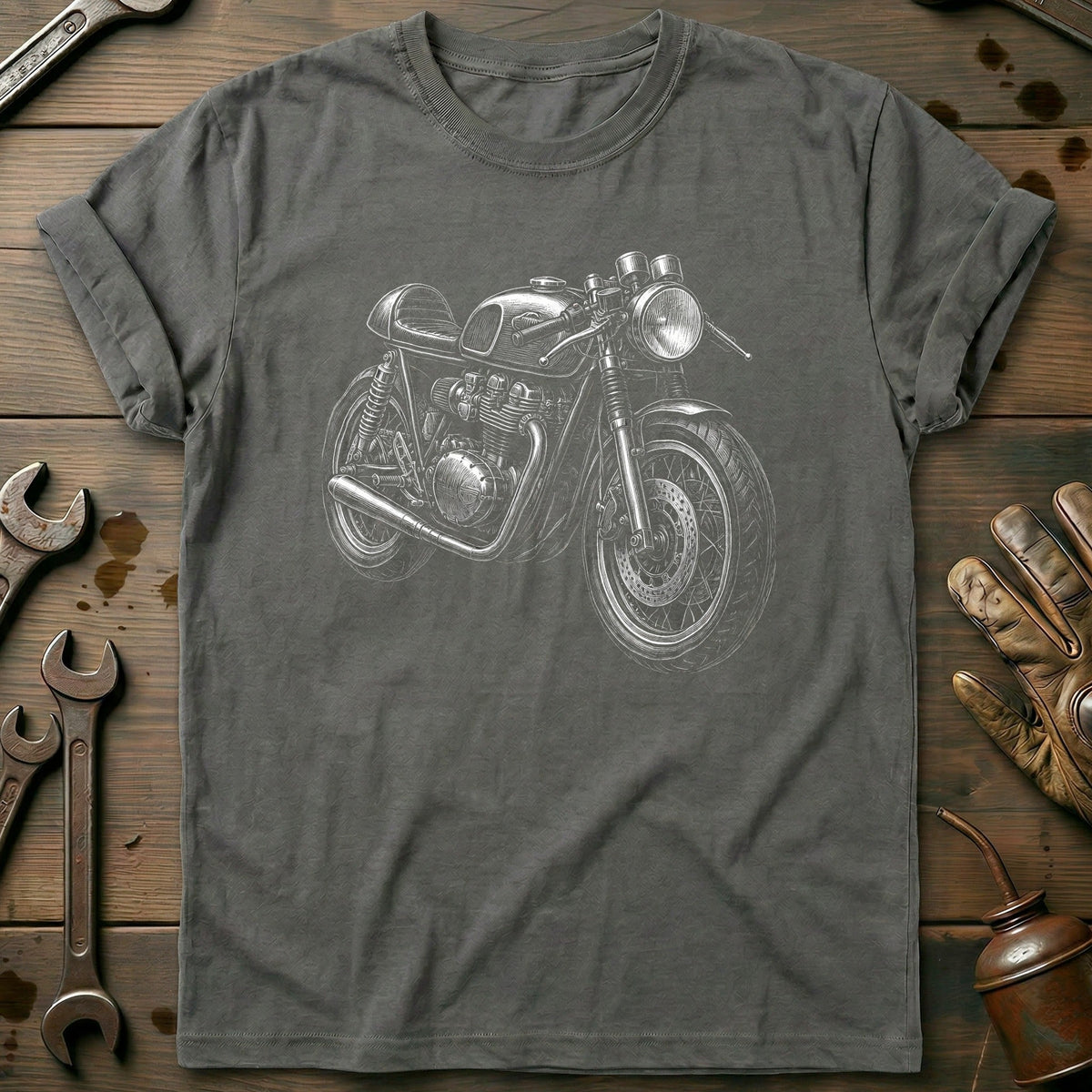 Scratchboard Caferacer Motorcycle T-Shirt EU product image 3