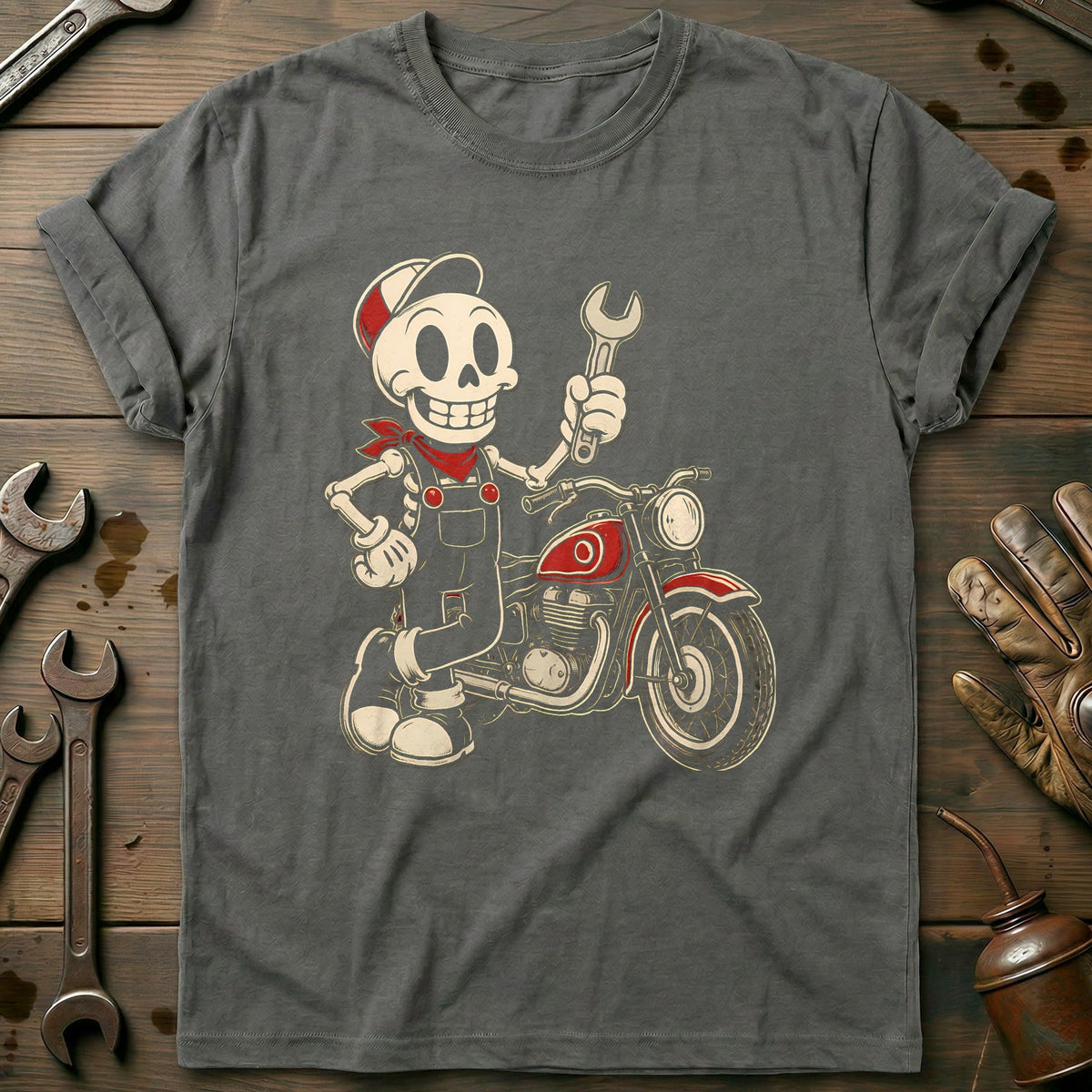 Skeleton Mechanic Mascot Motorcycle T-Shirt AU product image 4