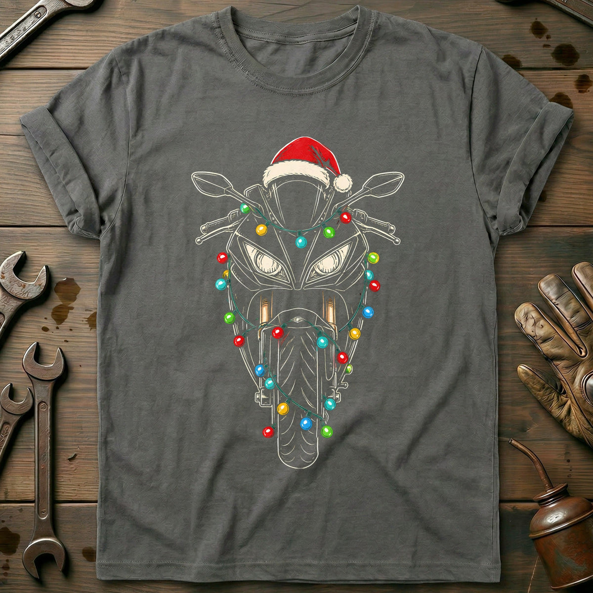 Sportbike Christmas Lights Motorcycle T-Shirt product image 1