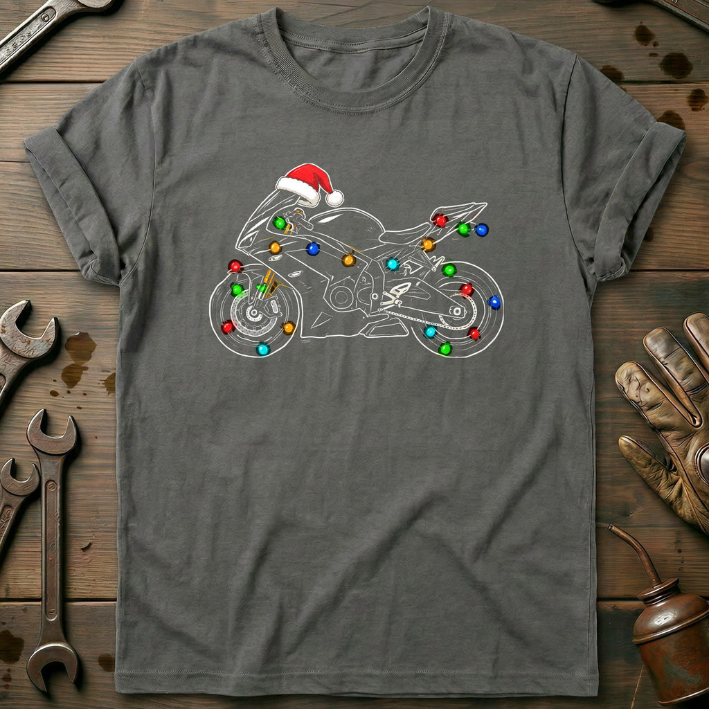 Sportbike Christmas Lights Motorcycle T-Shirt product image 3
