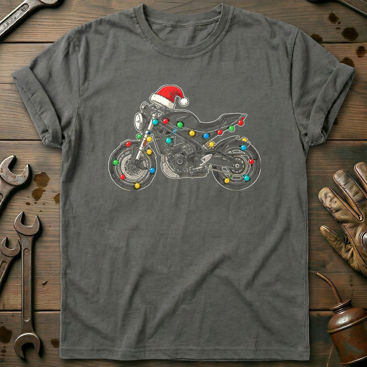 Streetfighter Christmas Lights Motorcycle T-Shirt US product image 3